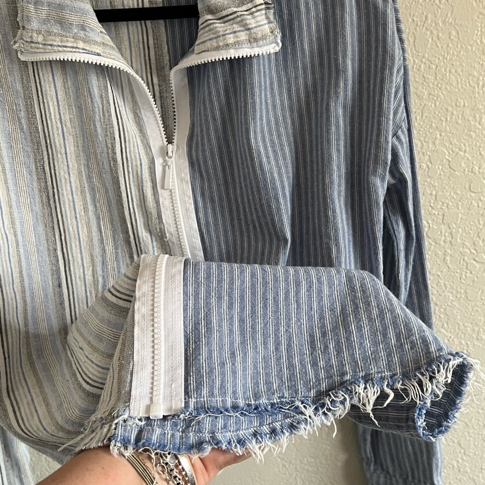 Gilded Intent Mixed Pattern Zip Up Collared Linen… - image 4